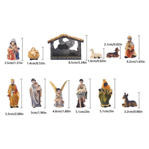 Nativity Manger Set 12-Pcs Resin Hand-Painted Nativity Figurines Christmas Nativity Figurine Collection Holy Family Religious