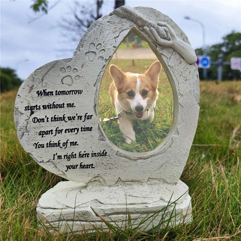 Pet Dog Memorial Stones with Photo Frame Photo Frame, Heart Shaped Pet Dog Garden Stones Grave Markers Headstones Outdoor or Indoor, Sympaty Pet Dog Memorial Gifts Loss Gifts Remembrance Gifts