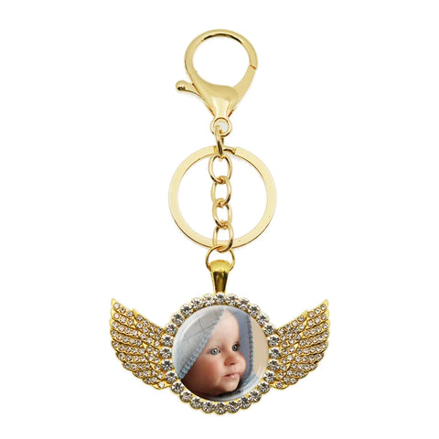 Personalized Custom Rhinestone Angel Keychain Mum Dad Baby Children Grandpa Parents Custom Designed Photo for Family Anniversary