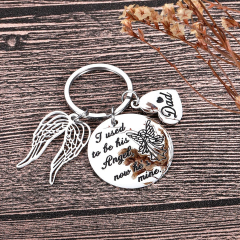 Loss of Dad Memorial Gifts Keychain Remembrance Gifts Honor Gifts in Memory of Father Family Dad Grandpa Loss Pass Away Memorial Sympathy Funeral Gifts Jewelry I Used to Be His Angel Now He’S Mine