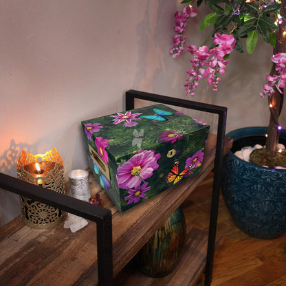 Magical Garden Cremation Urn Memorial Collection Chest with Lock and Key, Cremation Urns for Adult Ashes, Urns for Human Ashes Adult or Chilld