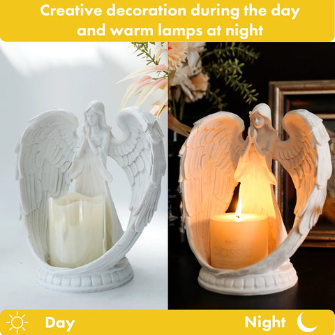 Resin Prayer Angel Candle Holder Statue Battery Powered Decorative Angel Figurines Atmosphere Prop for Wedding Party Decor