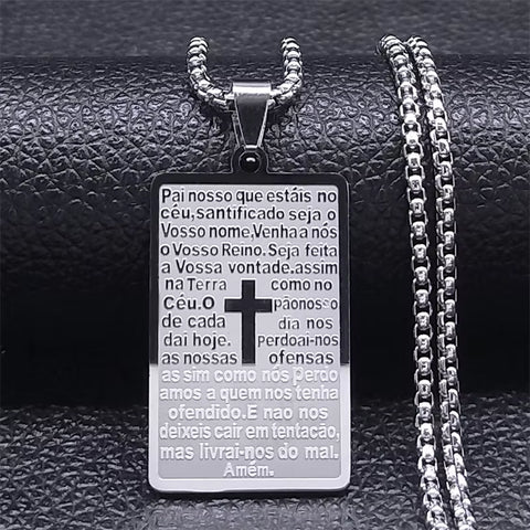 Chrisitian Jesus Cross Holy Bible Verse Prayer Necklace for Women Men Stainless Steel Catholic Religious Chain Jewelry N2035S02