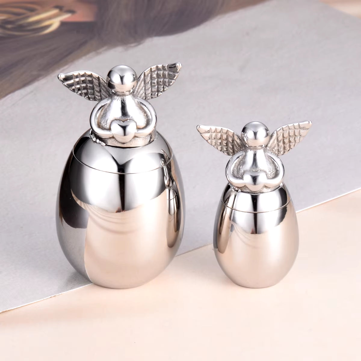 Cute Angel Wing Heart Memorial Keepsake Stainless Steel Cremation Urns for Human Pet Ashes Can Be Engraved