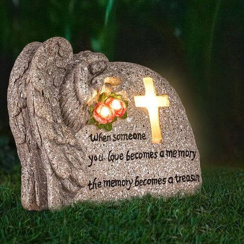 Solar Memorial Garden Stones Outdoor Stepping Stone Cemetery Grave Decorations Grave Decor for Garden Lawn Memorial Gift