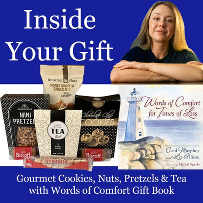 Words of Comfort Christian Sympathy Gift Basket for Loss of Mother, Father, Loved One Christian Bereavement Gift with Book plus Gourmet Snacks to Send Condolences for Men, Women, Clients, Co-Workers, Family and Friends