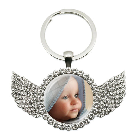 Personalized Custom Rhinestone Angel Keychain Mum Dad Baby Children Grandpa Parents Custom Designed Photo for Family Anniversary