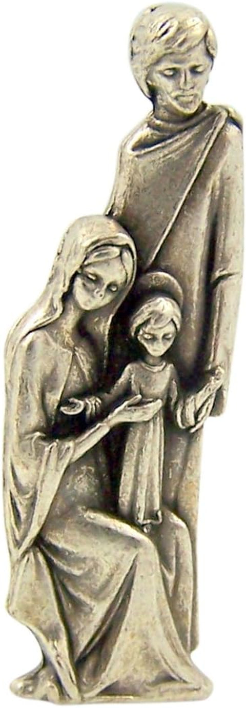 Silver Tone the Holy Family Pocket Statue with Gold Stamped Prayer Card, 1 1/2 Inch