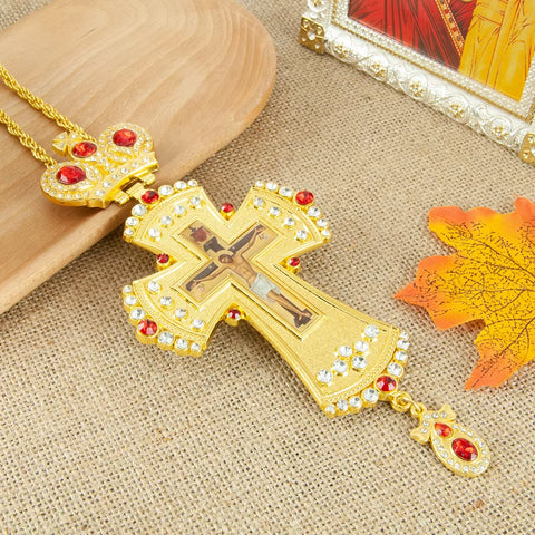 Orthodox Jesus Crucifix Icon Pendant Cross Necklace for Church Clergy'S Spiritual Gift Religion Bishop Pectoral Cross Necklace