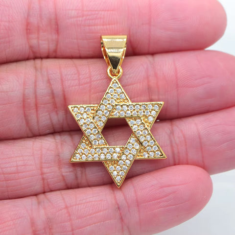 High Quality Gold Color Clear Cubic Zirconia Bling Jewish Star of David Pendant Jewelry