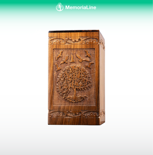 Tree of Life Wooden Cremation Urn – Adult, 250Lbs Capacity