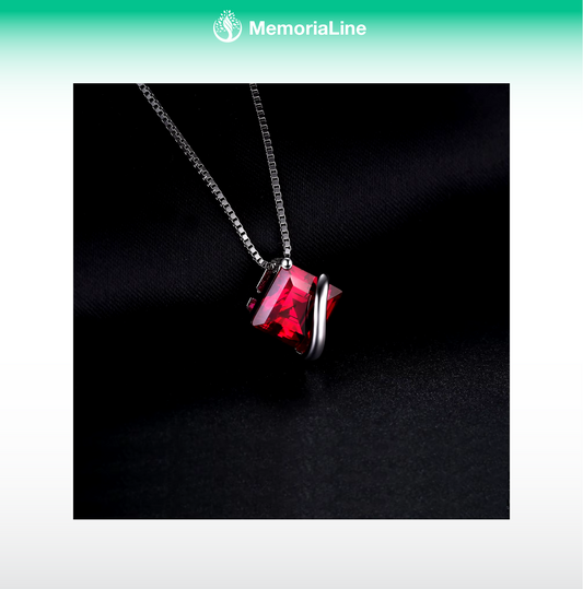 Square Red Ruby  Sterling Silver Pendant