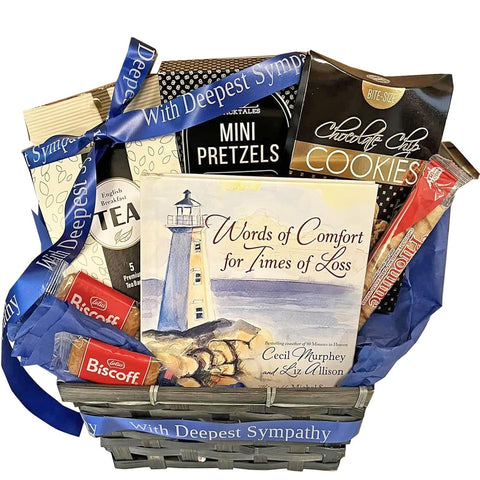 Words of Comfort Christian Sympathy Gift Basket for Loss of Mother, Father, Loved One Christian Bereavement Gift with Book plus Gourmet Snacks to Send Condolences for Men, Women, Clients, Co-Workers, Family and Friends