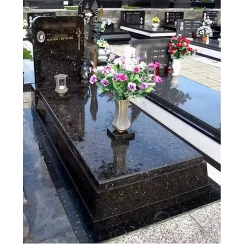 Blue Pearl Granite Marble Polished High Base Relief Pet Memorial Headstone European Style Tombstone Monument Poland Cemetery JH