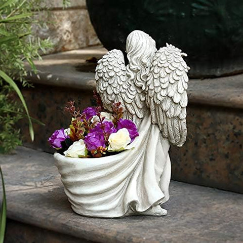 Sunray Garden Landscape Statues, Angel Statues, Garden Decoration, Hand-Carved Finish 12.1‘’H (Angel Flowerpot)