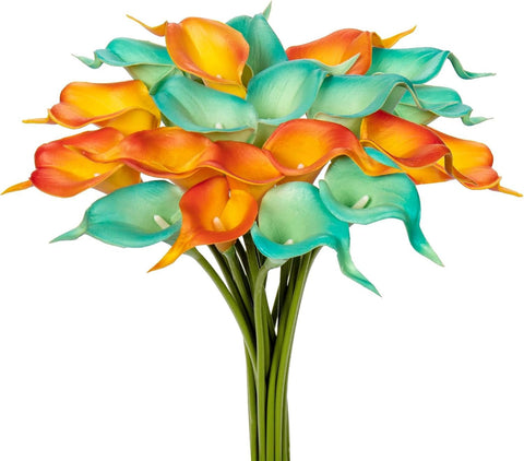 20 Pcs Calla Lily Artificial Flowers Real Touch Blue Flowers Artificial for Decoration Calla Lillies Artificial Orange Fake Flowers Tiger Lilly Flowers Calla Lily Bouquet for Wedding Home Decor - Memorialine