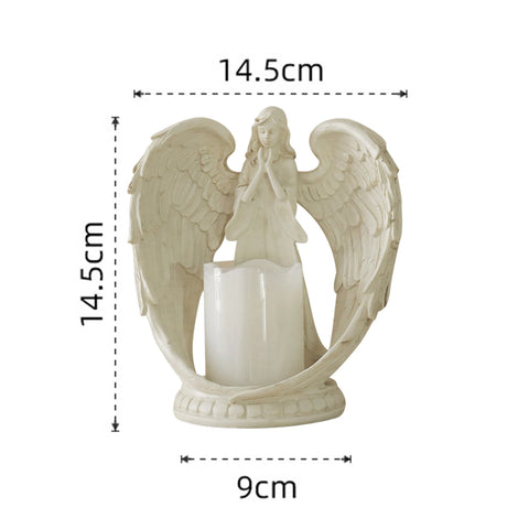 Resin Prayer Angel Candle Holder Statue Battery Powered Decorative Angel Figurines Atmosphere Prop for Wedding Party Decor