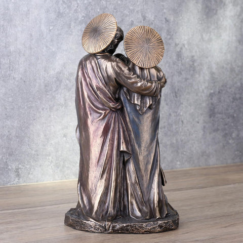 8 5/8 Inch Holy Family Joseph Mary Holding Young Jesus Cold Cast Resin Antique Bronze Finish Sculpture