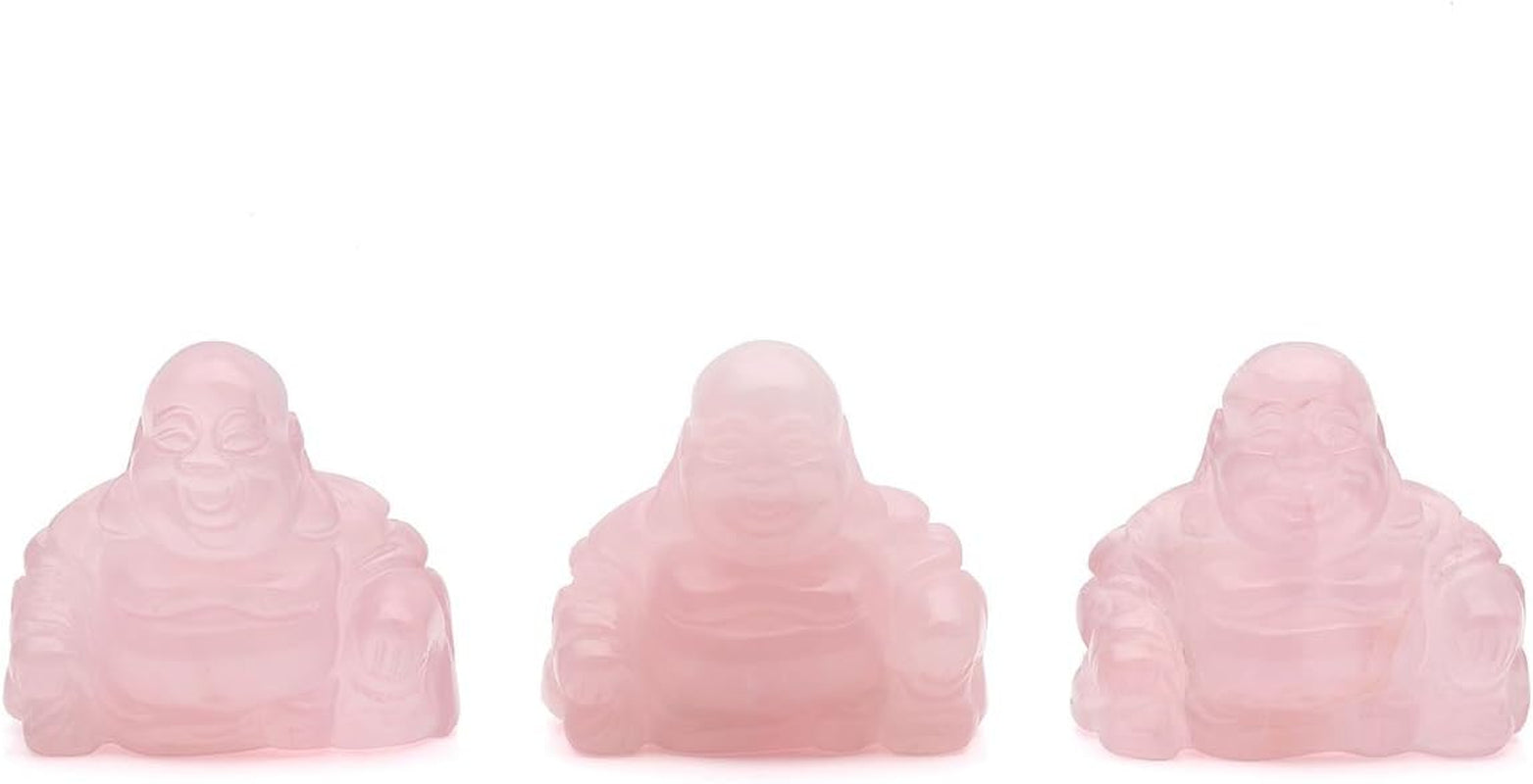 1.2Inch Natural Rose Quartz Laughing Buddha Statue Healing Crystals Gemstone Carved Mini Happy Buddha Figurine Feng Shui Ornament Meditation Therapy Wealth and Good Luck Desk Home Decor