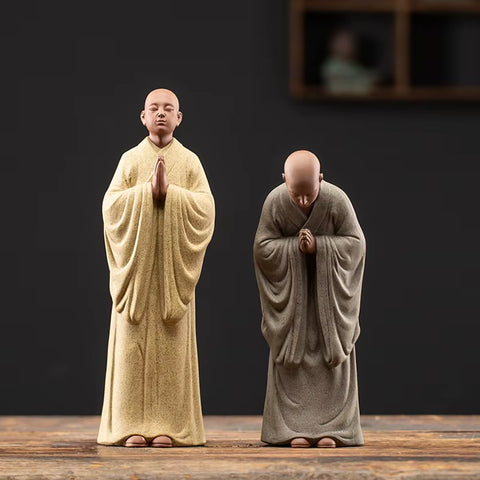 Chinese Zen Monk Ceramic Statues, Modern Art Sculptures, Zisha Little Monk, Home Living Room, Loft Figures, Decorative Statues