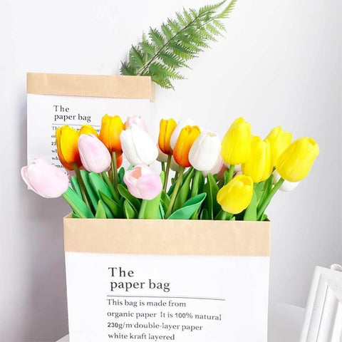 24pcs Real Touch Artificial Tulips Flowers - Multicolor Faux PU Tulip Bouquet for Home & Wedding Decor in paper bag