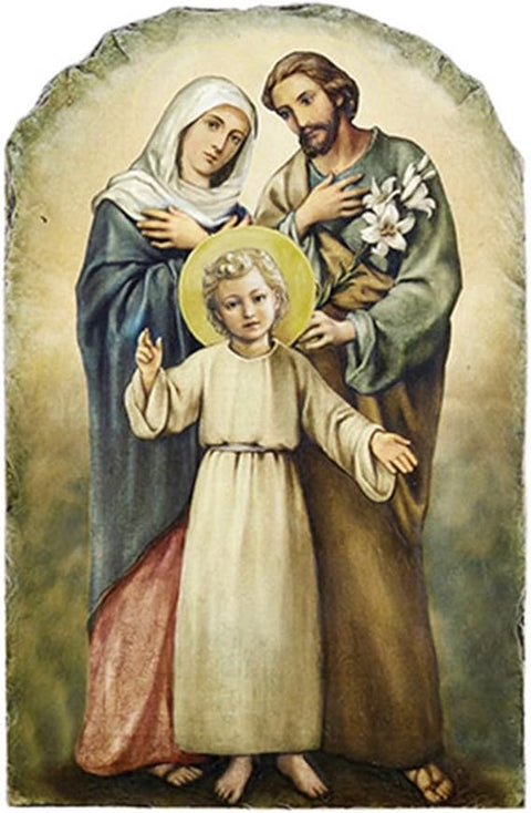 Catholic Holy Family Icon Tile Plaque with Stand, 8 1/2 Inch