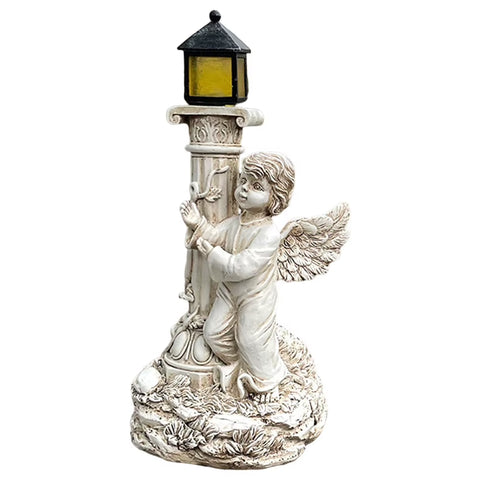 Angel Statue with Solar Lights Cherub Angel Garden Statue Decorative Angel Figurine for Garden Porch Patio Yard Decor