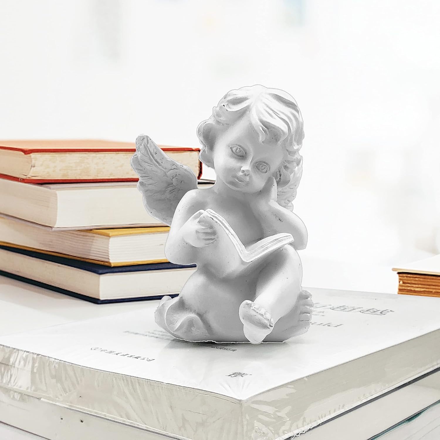 Cherubs Angels Resin Garden Statue Figurine , Adorable Angel Sculpture Memorial Statue, Indoor Outdoor Home Garden Decoration (Reading Cherub)