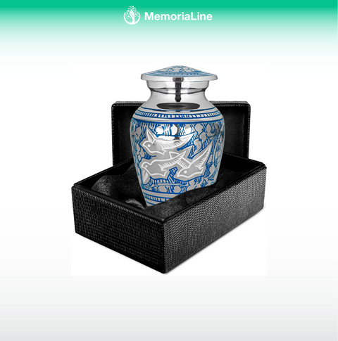 Decorative Cremation Urns for Human Ashes – Blue Silver Keepsake Urn