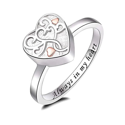 Tree of Life Love Heart Cremation Ring for Ashes for Women Stainless Steel Finger Ring Memorial Keepsake Urn Jewelry