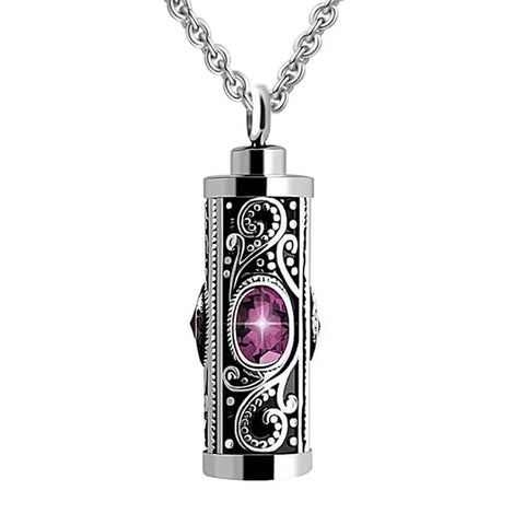 Crystal Stainless Steel Cylinder Cremation Urn Ashes Pendant Necklace Birthstone Memorial Jewelry for Human Dropshipping