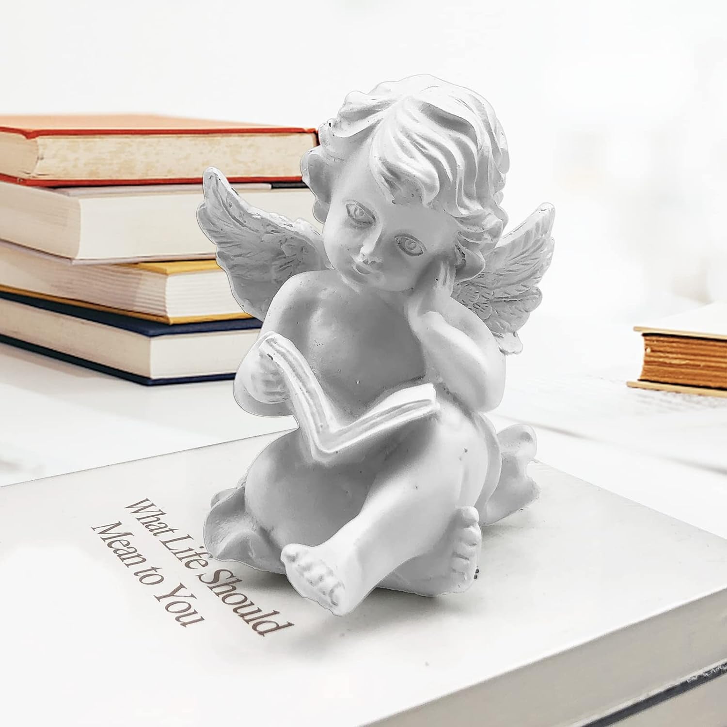 Cherubs Angels Resin Garden Statue Figurine , Adorable Angel Sculpture Memorial Statue, Indoor Outdoor Home Garden Decoration (Reading Cherub)