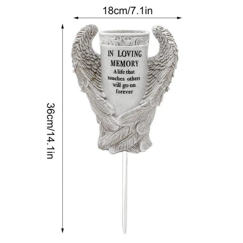Cemetery Vase Angel Wing Memorial Vase with Spike and Drainage Hole Resin Bouquet Flower Holder for Tomb Headstone Decoration