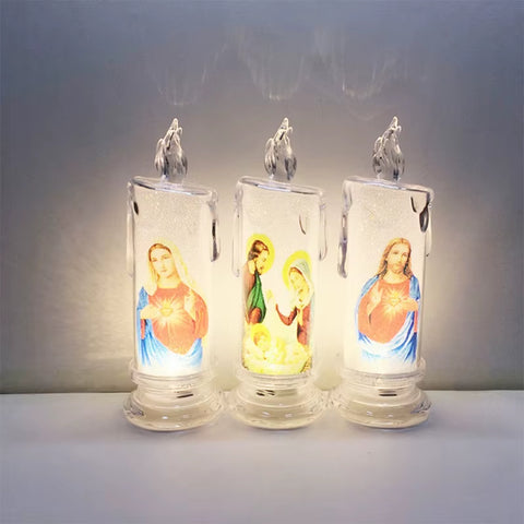 Jesus Virgin Christ Candle Lamp Romantic Tealight Electronic Flameless LED Devotional Prayer Candles Light Religious Decoration