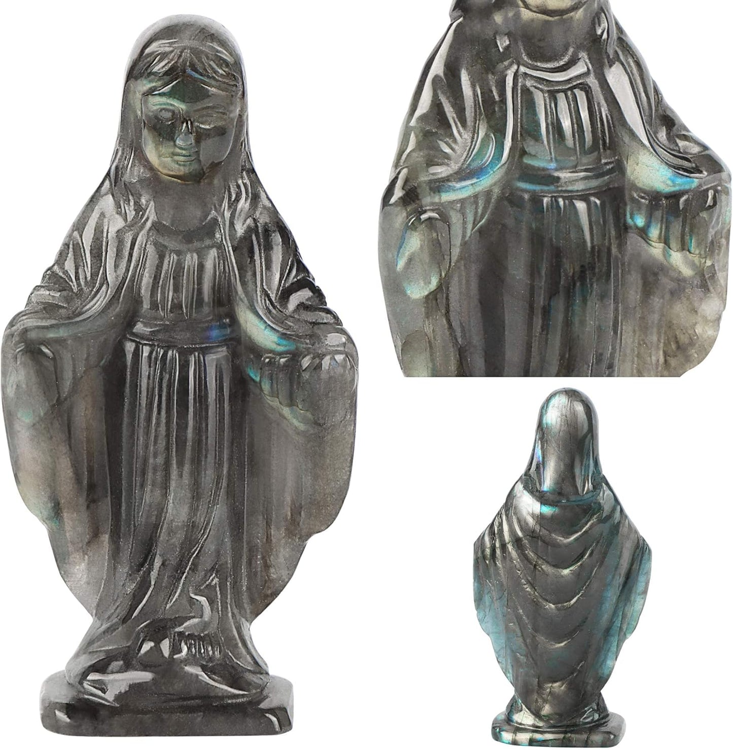 Labradorite Crystal Blessed Gemstone Virgin Mary Statue, 3.35" Virgin Mary Thanksgiving Gift Home Decor Indoor and Outdoor Sculpture Ornament