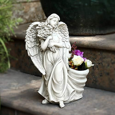 Sunray Garden Landscape Statues, Angel Statues, Garden Decoration, Hand-Carved Finish 12.1‘’H (Angel Flowerpot)