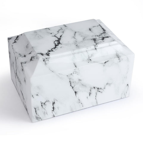 White Marble Cremation Urn, Memorial Urn Vault for Human Ashes, Adult Sized U...