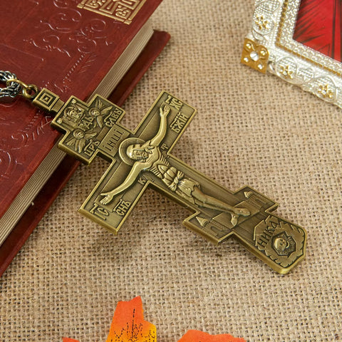 Orthodox Pectoral Cross Fashion Byzantine Cross Gold Plated Crucifix Cross Necklace Pendant for Bishop Pastor Religion Gift