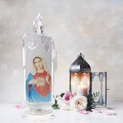 Jesus Virgin Christ Candle Lamp Romantic Tealight Electronic Flameless LED Devotional Prayer Candles Light Religious Decoration