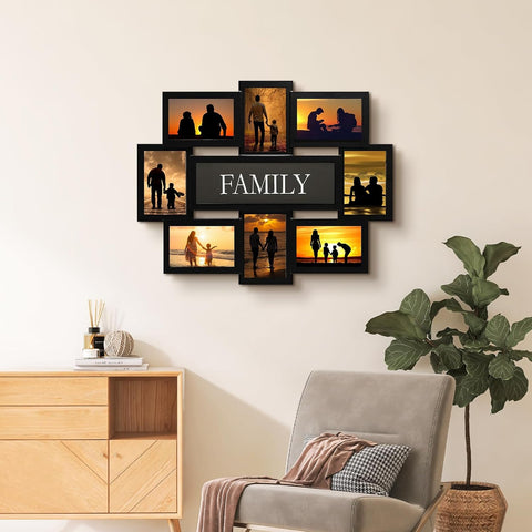 8 Opening Family Reunion Photo Frames, Collage Picture Frames for Wall Decor, Reunion Friends Memory Photo Frame Selfie Gallery Collage, Wall Hanging for 4X6 Picture Frames Black