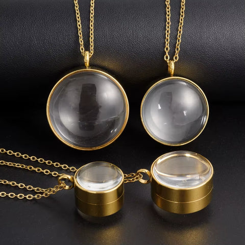 1Pc 15-30Mm DIY Acier Inoxydable Double Curved round Locket Pendant Necklaces Living Glass Ashes Medaillon Women Collar Jewelry