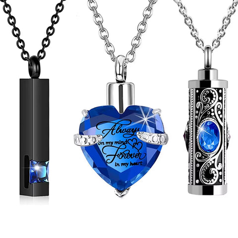 3 Pieces Pet Cremation Urn Necklace for Ashes Keepsake Cremation Jewelry Vertical Bar Zircon Crystal Men and Women Urn Necklace