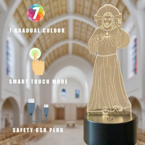 3D Jesus LED Night Light – 7 - Color Illusion Lamp | Sacred Light for Memory, Prayer &amp; Comfort - Memorialine