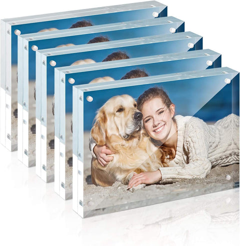 Acrylic Picture Frame,  5X7 Inch 5 Pack Acrylic Photo Frames Horizontal Magnet Double Sided Acrylic Frames Set with Microfiber Cloth,12 + 12MM Thickness Clear Picture Frame Desktop Display, Gifts