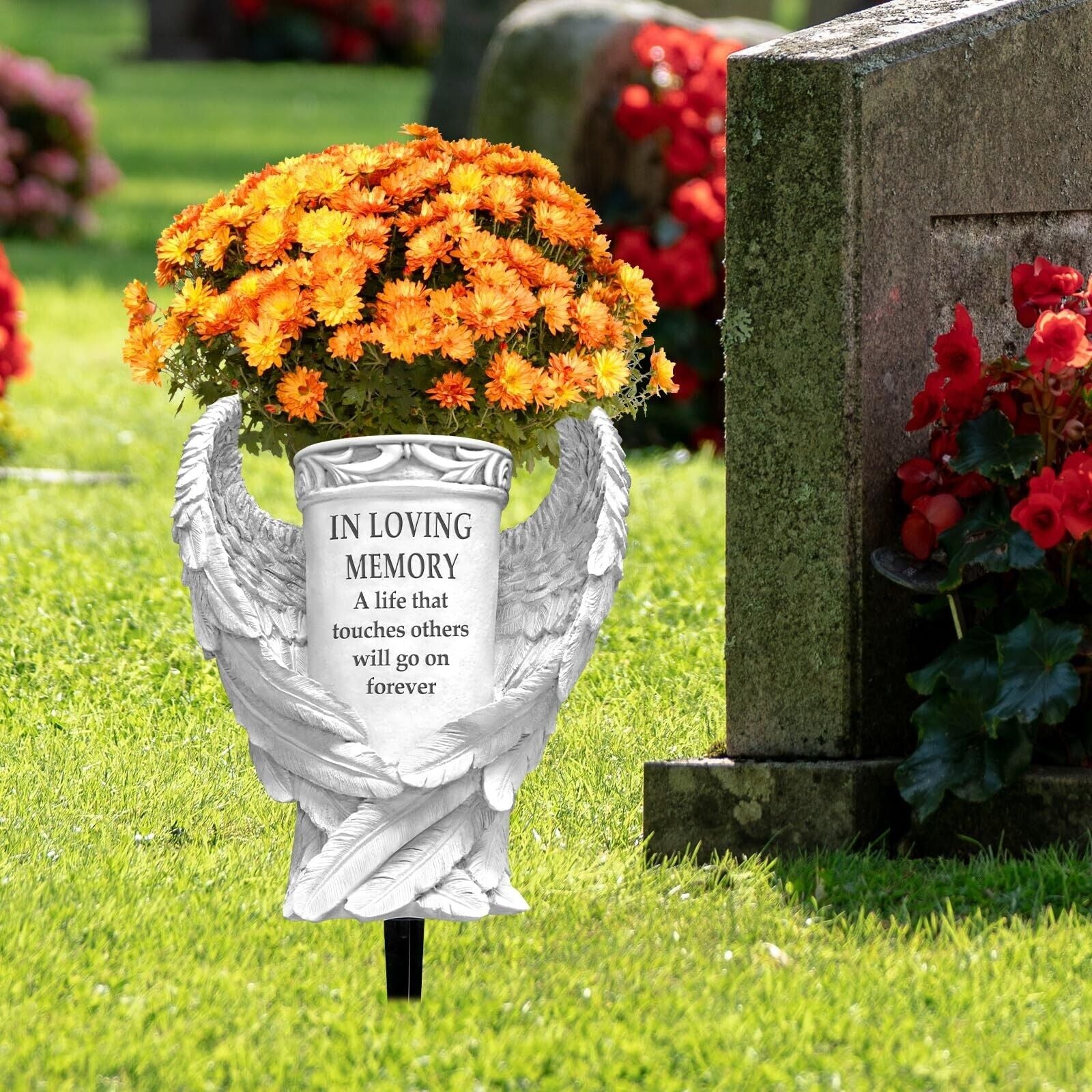 Cemetery Grave Vase with Ground Spikes, Waterproof Grave Decorations for Ceme...