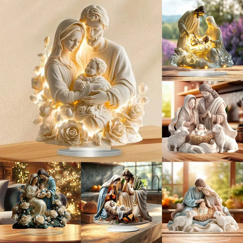 Nativity Scene Statue,2D Flat Jesus & Maria Acrylic Figurine,Home,Cafe,Room,Studio,Table Ornament Christian Religion Decor
