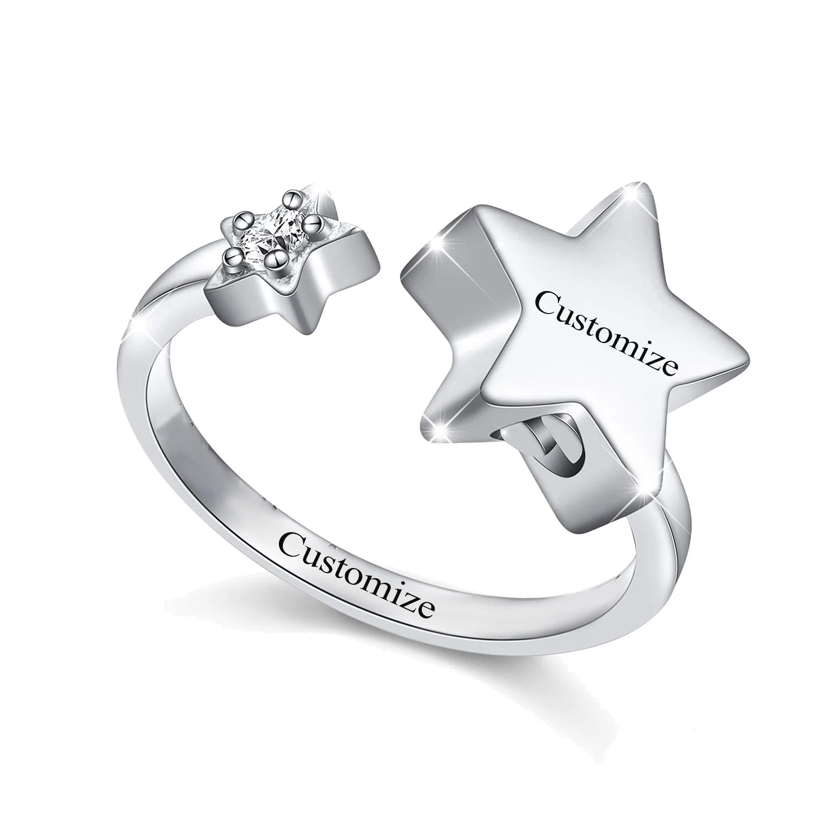 Star Urn Finger Ring for Ashes for Women Stainless Steel Memorial Ashes Keepsake Open Finger Ring for Women