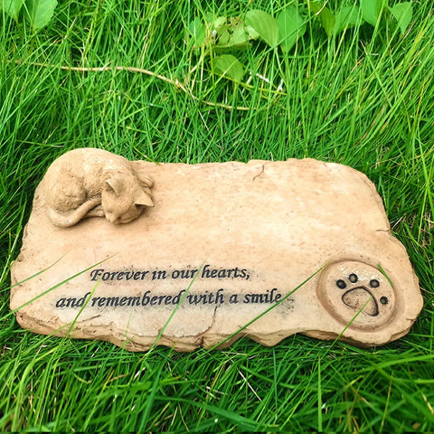 Cat Paw Print Stone Pet Gravestone Garden Decor Memorial Tombstone Tomb Animal Funeral