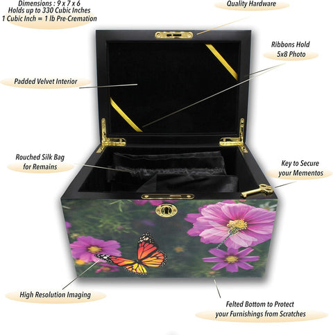 Magical Garden Cremation Urn Memorial Collection Chest with Lock and Key, Cremation Urns for Adult Ashes, Urns for Human Ashes Adult or Chilld