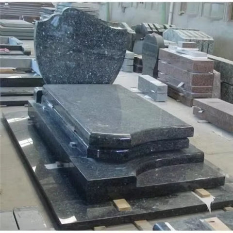 Blue Pearl Granite Marble Polished High Base Relief Pet Memorial Headstone European Style Tombstone Monument Poland Cemetery JH